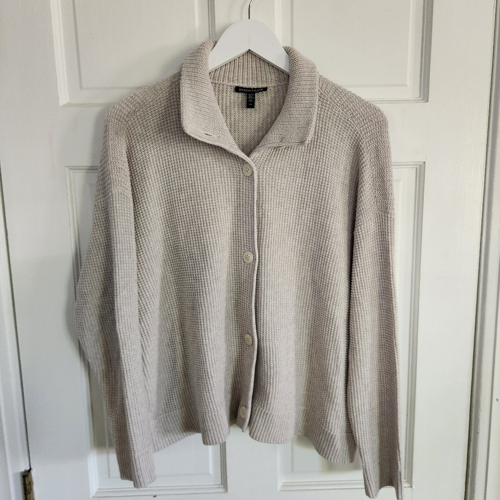 Eileen Fisher Peruvian Organic Cotton High Collar Cardigan - Picture 3 of 8